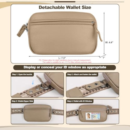 YFWE Clip and Go Phone Strap with Crossbody Wallet, Adjustable Phone Lanyard with Detachable RFID Wristlet Wallet, Anti-Theft Leather Purse with ID Window for Travel Essentials (Khaki) - color: Khaki