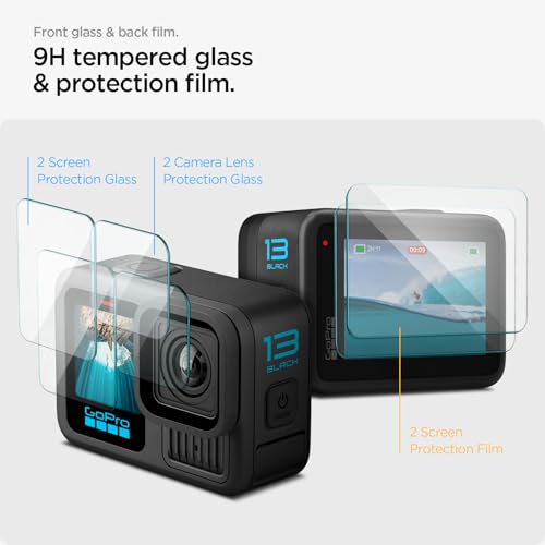 Spigen GlasTR SLIM Screen Protector Tempered Glass for Gopro Hero 13 Black | 9H+ Tempered Glass, Scratch Resistant, 100% Optical Clarity, 2.27" Precision Fit, Wing-Film Alignment, Multi-Pack