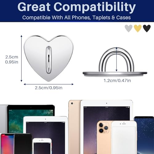 Moxweyeni 6 Pcs Cell Phone Ring Holder, Heart Phone Charm Hook Adhesive Smartphone Finger Ring Stand Sticky Metal Loop Grip for Cellphone Case Pad Tablet DIY Accessories