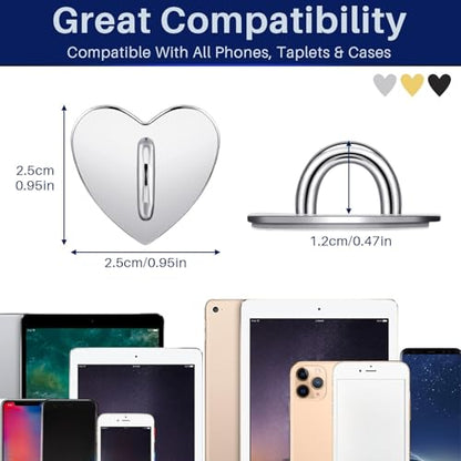 Moxweyeni 6 Pcs Cell Phone Ring Holder, Heart Phone Charm Hook Adhesive Smartphone Finger Ring Stand Sticky Metal Loop Grip for Cellphone Case Pad Tablet DIY Accessories