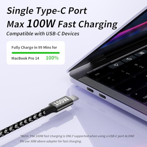 100W USB-C Multi Charging Cable with E-Mark Chip, USB C Cable Fast Charging - color: Blackgrey, size: 2Pack 5FT