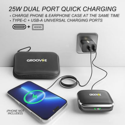 Groove 4-in-1 Wireless Earbuds w/Charging Case - 80 Hours Playtime Wireless Headphones Bluetooth 5.3 IPX7 Waterproof Noise Cancelling Earphones w/LED Light Display | Phone Charging Pad Electronics - color: Black