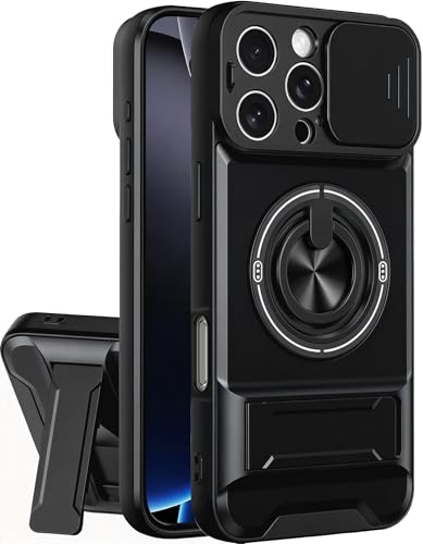 Dssairo for iPhone 16 Pro case with 360°Rotation Magnetic Ring Compatible with MagSafe Slide Camera Cover Foldable Stand Military-Grade Shockproof Protective case (Black, iPhone 16 Pro) - color: Black, size: iPhone 16 Pro