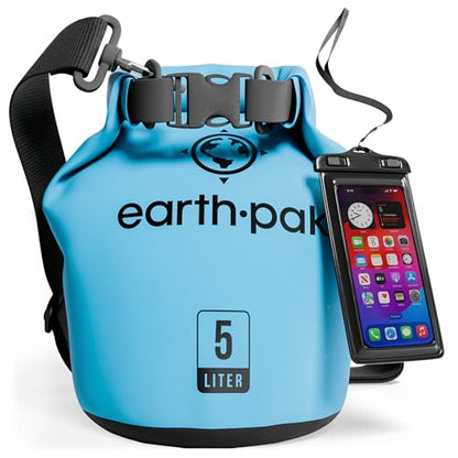 Earth Pak Waterproof Dry Bag - Roll Top Waterproof Backpack Sack Keeps Gear Dry for Kayak with Waterproof Phone Case - color: Light Blue, size: 5L