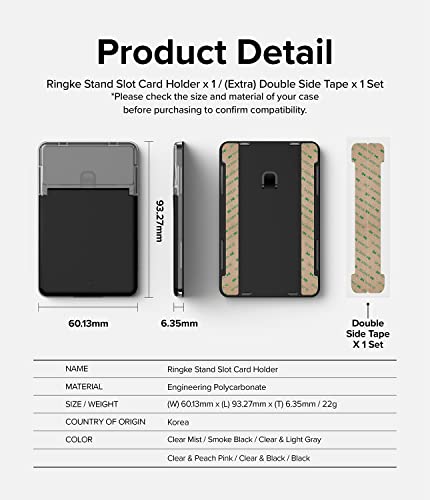 Ringke Stand Slot Card Holder [Phone Wallet Stick on + Stand] ID & Credit Card Holder for Phone Case, Solid Card Wallet with Phone Kickstand Compatible with iPhone Galaxy Android - Clear & Black - color: Clear & Black