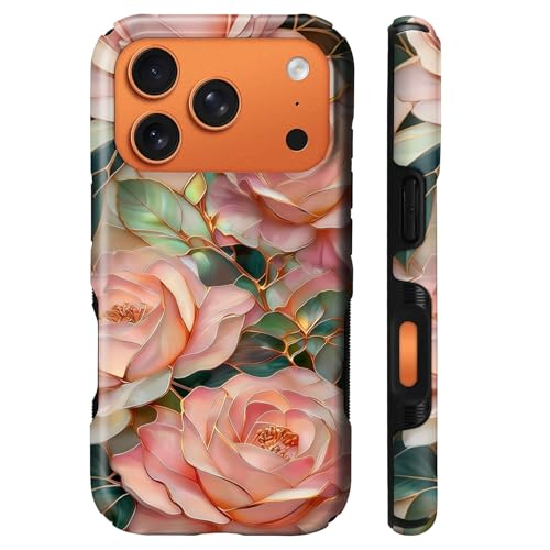 Case for iPhone 17 Pro | Anti-Slip Side Handle| Bold Protective Design | Compatible with MagSafe | Stained Glass Pink Flower | - color: Stained Glass Pink Flower, size: iPhone 17 Pro