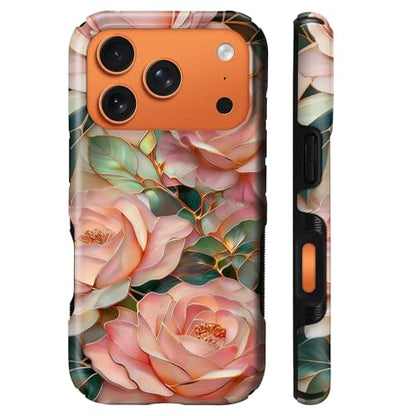 Case for iPhone 17 Pro Max | Anti-Slip Side Handle| Bold Protective Design | Compatible with MagSafe | Stained Glass Pink Flower | - color: Stained Glass Pink Flower, size: iPhone 17 Pro Max