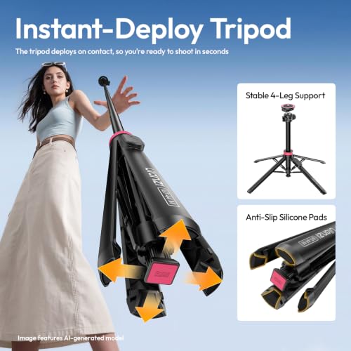 ULANZI MT44M Auto Open Magnetic Phone Tripod, 59" Selfie Stick with Remote - color: Black
