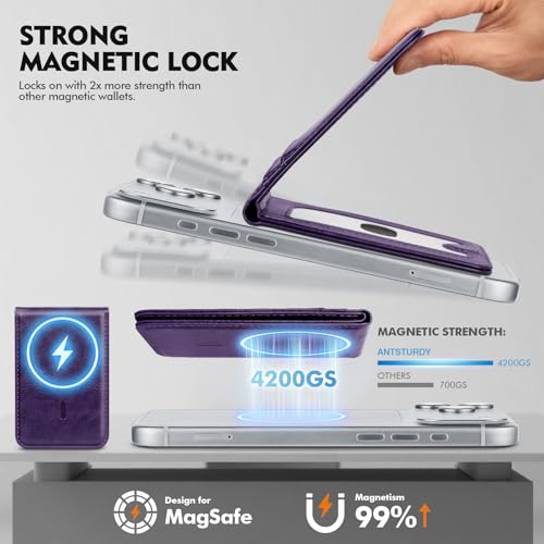 RFID Blocking MagSafe Wallet Stand with Card Holder,5 Card Slots & ID Window,PU Leather Magnetic Phone Adjustable Kickstand for iPhone 12/13/14/15/16/17 Pro Max & Air Plus Series,Purple - color: Purple, style: Stand Wallet
