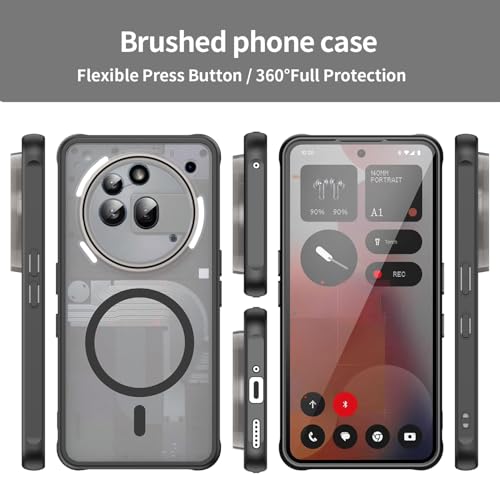 Asuwish Phone Case for Nothing Phone (3a) Pro, Compatible with Magsafe Magnetic, Translucent Matte Anti-Fingerprint Back, Military Grade DropProof Shockproof Protective Cell Cover 3 a Women Men Black - color: Black
