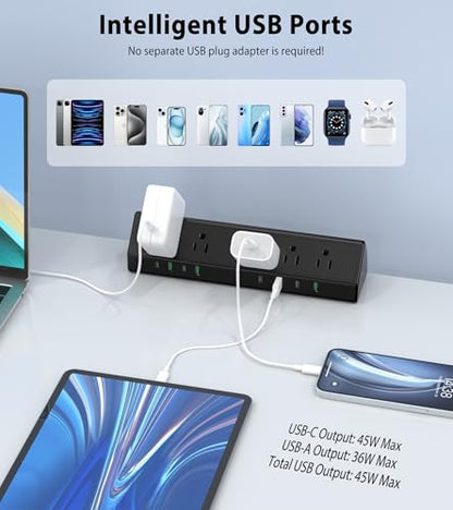 Jgstkcity Desk Clamp Power Strip USB C 45W,8 USB,10FT Cable,Black - color: Black, size: 10 FT