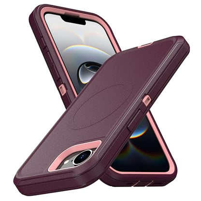 MXX for iPhone 16e & iPhone 17e Case, Compatible with MagSafe Heavy Duty Rugged Protective Cover, 3-Layer Shockproof Dustproof Drop Resistant Case Plum/Pink - color: Plum