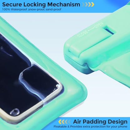 ProCase 2 Pack Floating Waterproof Phone Pouch, IPX8 Dry Bag for 7" Phones | Fits iPhone 17/16/15/14, Galaxy S24/S23 & Pixel 8/7. Touchscreen Waterproof Pouch for Swimming, Diving & Snow -Bluegreen - color: Blue/Green