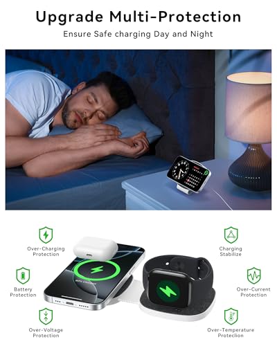 2-in-1 Foldable Charger Compatible with MagSafe iPhone, Watch & AirPods - color: Black