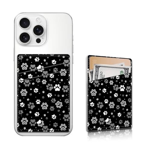 Phone Card Holder, Dual Pocket Leather Phone Wallet Adhesive Stick On, Cute Card Holder, Credit Card Holder for Phone Case Compatible with Most Phone （Dog Paw Print And Star） - color: Dog Paw Print And Star