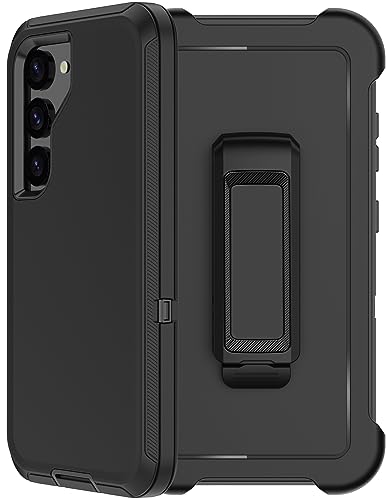for Samsung Galaxy S23 Case with Belt Clip Holster, 2 x Screen Protector, Heavy Duty Military Grade Full Body Shockproof Dust-Proof Rugged Protective Cover for Samsung S23 5G (Black) - color: Black