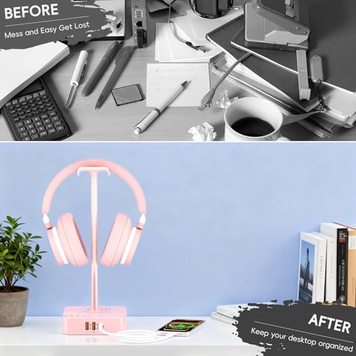 cozoo Headphone Stand with Charger, USB C, Gifts for Gamers Men, Pink - color: Pink