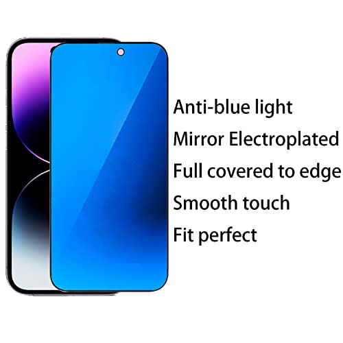 2 PCS Anti-Blue Privacy Tempered Glass Suit for iPhone 14 Pro Mirror Anti-Spy Screen Protector Anti-Peeping Film Electroplated 9H Hardness Anti-scratch 6.1 inch(Blue) - size: For iPhone 14 Pro