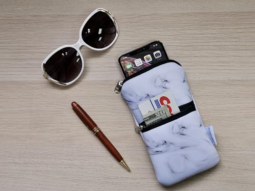 Tainada Dual Zipper Neck Phone Holder Pouch w/Belt Loop (Marble White) - color: Marble White