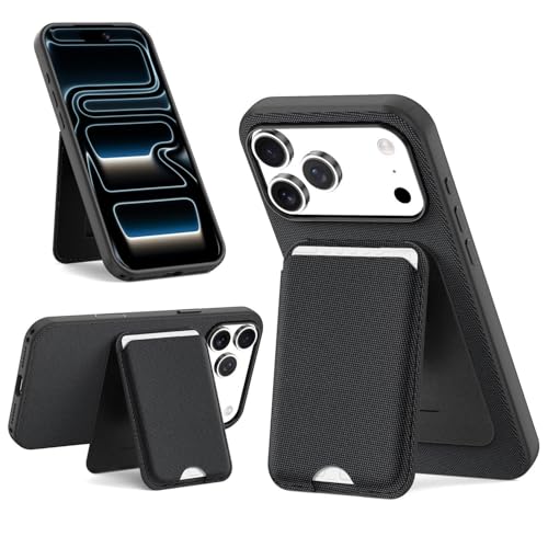 for MagSafe Wallet with Stand, Magnetic Phone Case Set, RFID Blocking, Slim Detachable Stand Card Holder, Tech Fabric for iPhone 17 Pro Max (Black (Case+ Card Holder), iPhone 17 Pro Max) - color: Black (Case+ Card Holder)