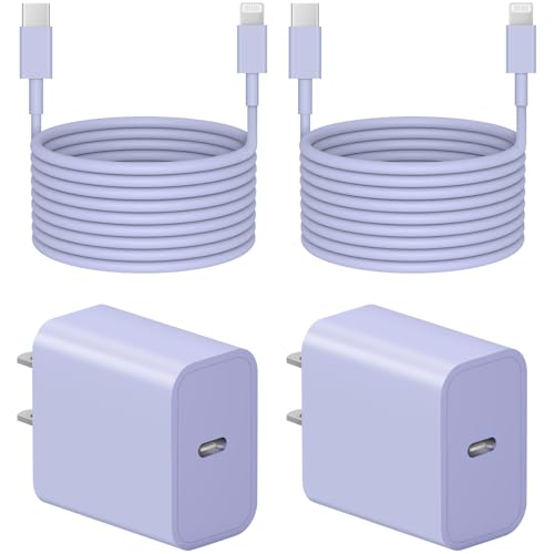 Extra Long 10FT iPhone 14 13 12 Charger Fast Charging 2-Pack 20W Super Fast Charger with Long Fast Charging Cable for iPhone 14/13/12/11 Pro Max,14 Plus,Mini,Pro/XS/SE/XR/iPad - Purple - color: Purple