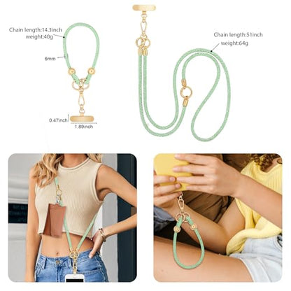 Crystal Phone Strap Crossbody and Wrist Lanyard, Anti Theft Layered & Wrist Strap Cell Phone Neck for Women - color: Light Green