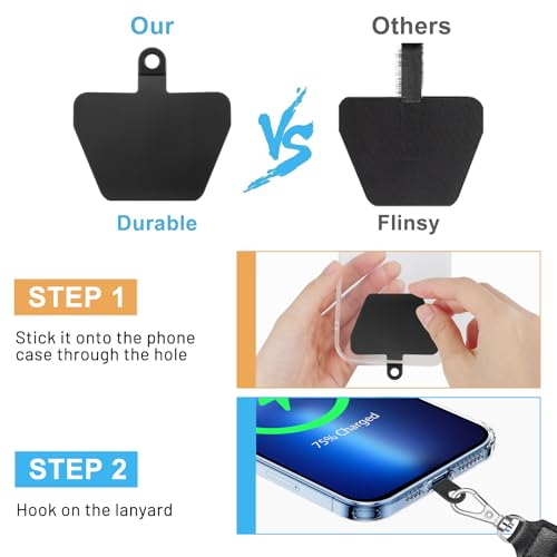 SHANSHUI Phone Lanyard, Cell Phone Tether Pads Compatible with iPhone & All Smartphones in Full Cover Cases - color: Black Adjustable, size: 23inch