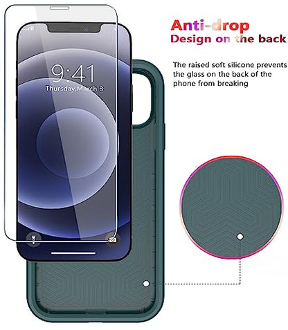 Diverbox for iPhone 12 case [Shockproof] [Dropproof] [Tempered Glass Screen Protector ],Heavy Duty Protection Phone Case Cover for Apple iPhone 12 (DarkGreen-2in1) - color: DarkGreen-2in1