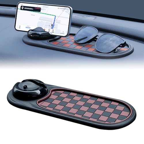 Jiechen Universal Anti-Slip Car Dashboard Mat with 360° Rotating Phone Holder – Multi-Functional Organizer Pad for Phones, Sunglasses, Keys, and Daily Essentials - color: Brown Black