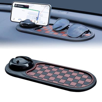 Jiechen Universal Anti-Slip Car Dashboard Mat with 360° Rotating Phone Holder – Multi-Functional Organizer Pad for Phones, Sunglasses, Keys, and Daily Essentials - color: Brown Black