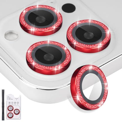 Camera Lens Protector for iPhone 16 Pro/16 Pro Max, Glitter Red - color: Glitter Red