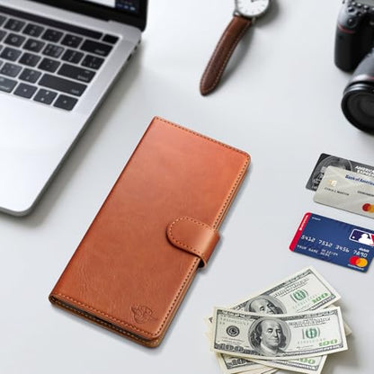Wallet Case for Samsung Galaxy S25 Ultra, Light Brown | RFID-Blocking Card Holder, Kickstand, Magnetic Closure, PU Leather Folio Flip Cover, Protective Women Men Cases - color: Light Brown, size: Samsung Galaxy S25 Ultra