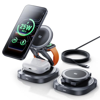 REWONDER 3-in-1 Qi2.2 25W Fast Wireless Charging Station for iPhone - color: Grey