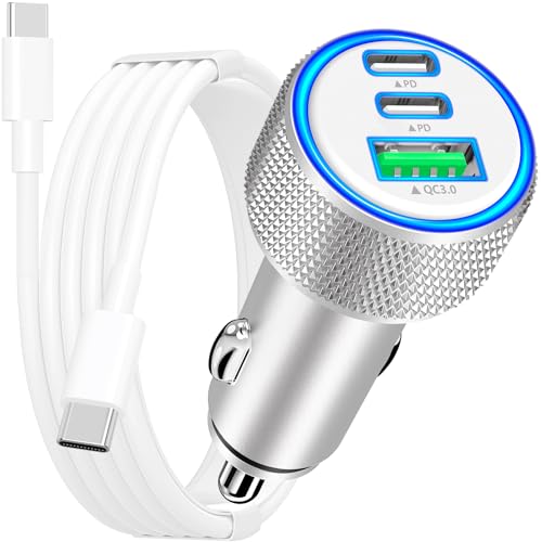 Apple MFi Certified iPhone 17 Car Charger 3Port 67W USB-C&USB-A Car Charger - color: Bright Silver