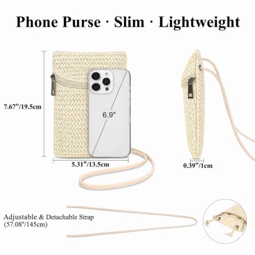 Small Crossbody Women Cell Phone Purse Wallet Bag With Shoulder Strap - color: Beige/Straw