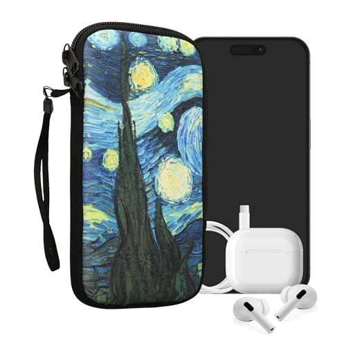 kwmobile Neoprene Sleeve for Smartphone Size XXL - 7" - Shock Absorbing Pouch Case - Protective Phone Bag - Starry Night Blue/Yellow - style: Starry Night 04-06