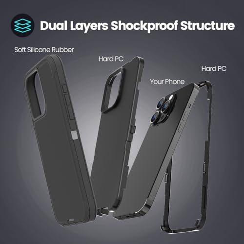 Sansunto for iPhone 15 Pro Max Case with Full Body Protection, Heavy Duty Shockproof Military Grade 3 in 1 Silicone Rubber with Hard PC Rugged Durable Phone Cover for 15 Pro Max 6.7 Inch. (Black) - color: Black
