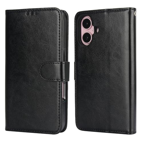 Bocasal Detachable Wallet Case Card Holder for iPhone 16, Black | RFID Blocking Kickstand Card Slots Holder PU Leather Magnetic Shockproof Wrist Strap Removable Flip Protective Cover 6.1 inch - color: Black