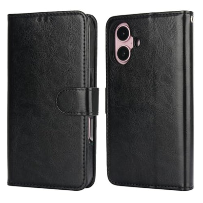 Bocasal Detachable Wallet Case Card Holder for iPhone 16, Black | RFID Blocking Kickstand Card Slots Holder PU Leather Magnetic Shockproof Wrist Strap Removable Flip Protective Cover 6.1 inch - color: Black
