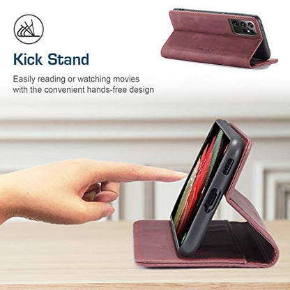 Kowauri Flip Case for Galaxy S21 Ultra - Leather Wallet With Card Slot and Magnetic Closure for Samsung Galaxy S21 Ultra 5G (Wine Red) - color: Wine red