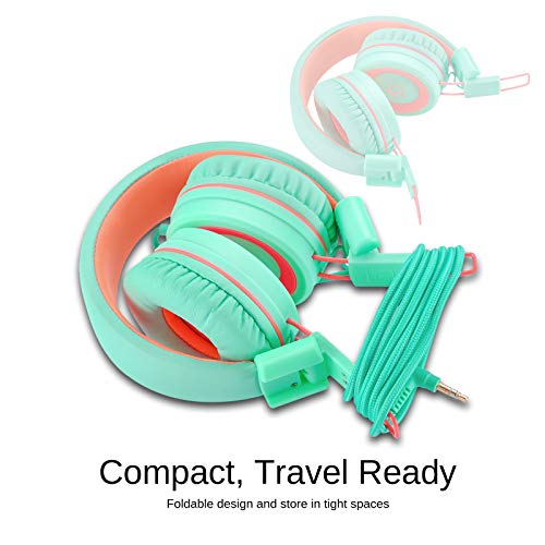 noot products K11 Kids Headphones Wired 3.5mm Jack Tangle-Free Mint/Coral - color: Mint