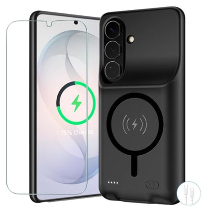 Battery Case for Galaxy S26 Plus, Upgraded 12000mAh Battery Pack Rechargeable Charger Case with Wireless Charging Compatible for Galaxy S26 Plus(6.7 inch) External Charging Cover(Black) - size: Galaxy S26 Plus