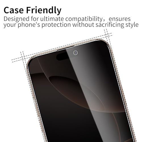 3 Pack Privacy Screen Protector for iPhone 16 Pro Max/17 Pro Max, 9H Hardness Double Shatterproof Anti-Spy Tempered Glass Film, Easy Installation, Case-Friendly - size: iPhone 16 Pro Max/17 Pro Max