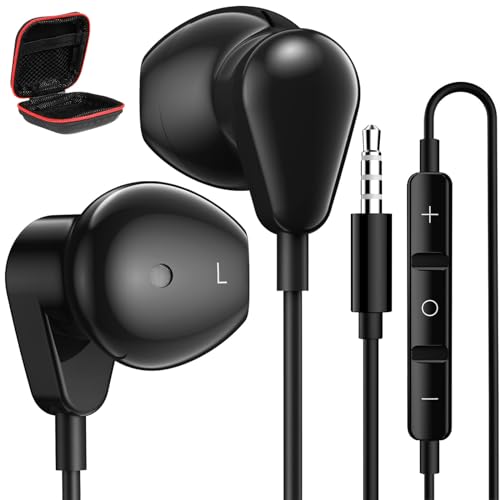 Jelanry 3.5mm Earbuds with Microphone Wired Headphones for Laptop PC, Black - color: Black