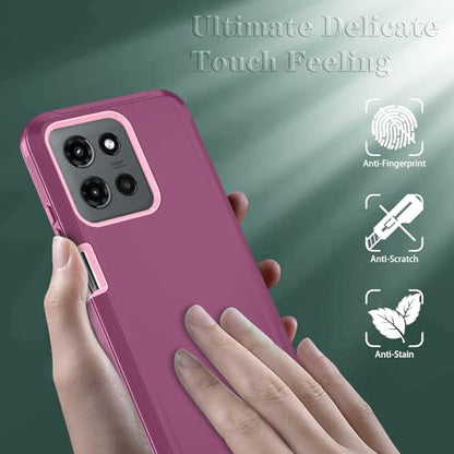 Qinmay Phone Case for Motorola Moto G 2026/Moto G Play 5G 2026 Case with HD Screen Protector, Heavy Duty Shockproof & Dropproof 3-Layer Cover Phone Case,WineRedPink - color: WineRedPink