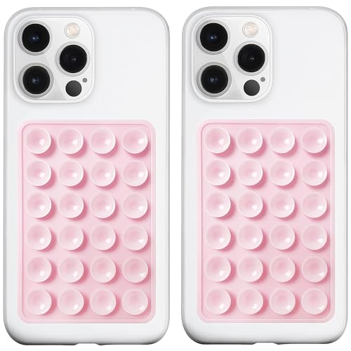 LvShuLiangPin Anteel 2 Pack Silicone Suction Phone Case Mount, Silicon Adhesive Phone Grip for Smartphones, Hands-Free Mirror Shower Phone Holder for Selfies, Tiktok Videos (Light Pink) - color: Light Pink