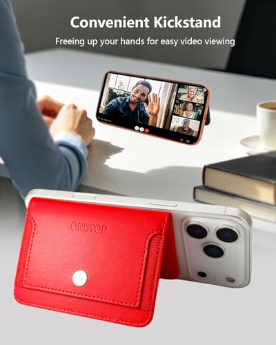 ONETOP for MagSafe Wallet,Magnetic Phone Wallet with 5 Card Slots,Red | 1-12 Cards/Cash Holder for iPhone 17/16/15/14/13/12 Series,Detachable Wallet Stick-On Back,PU Leather RFID Blocking Kickstand - color: Red