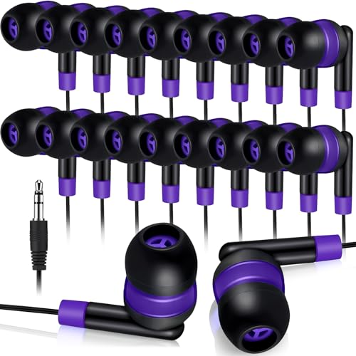 Kanayu 100 Pack Wired Earbuds Bulk for Classroom, No Mic 3.5mm, Purple - color: Purple