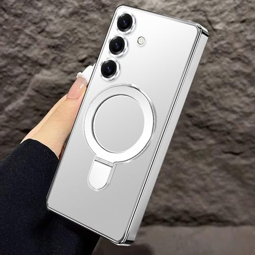Magnetic for Samsung Galalxy S26 Case Clear Invisible Ring Stand Built-in Camera Lens Protector Compatible with MagSafe Military-Grade Shockproof Case for Samsung S26,Silvery - color: Silvery, size: for Samsung S26
