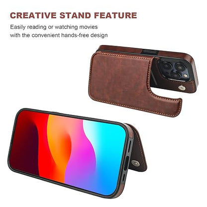 ONETOP for iPhone 15 Pro Wallet Case with Credit Card Holder,Brown | Kickstand,ID/Cash Holder,Case Wallet with Card Slots,Double Magnetic Clasp,Durable PU Leather Shockproof Cover for Women Men - color: Brown